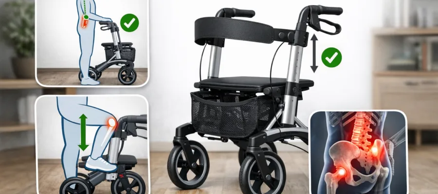 Ergonomische Einstellungen zur Reduzierung von Ruecken- und Gelenkbelastung mit Rollator
