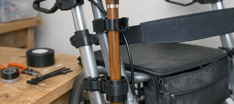 Gehstockhalter am Rollator selber machen ohne Bohren