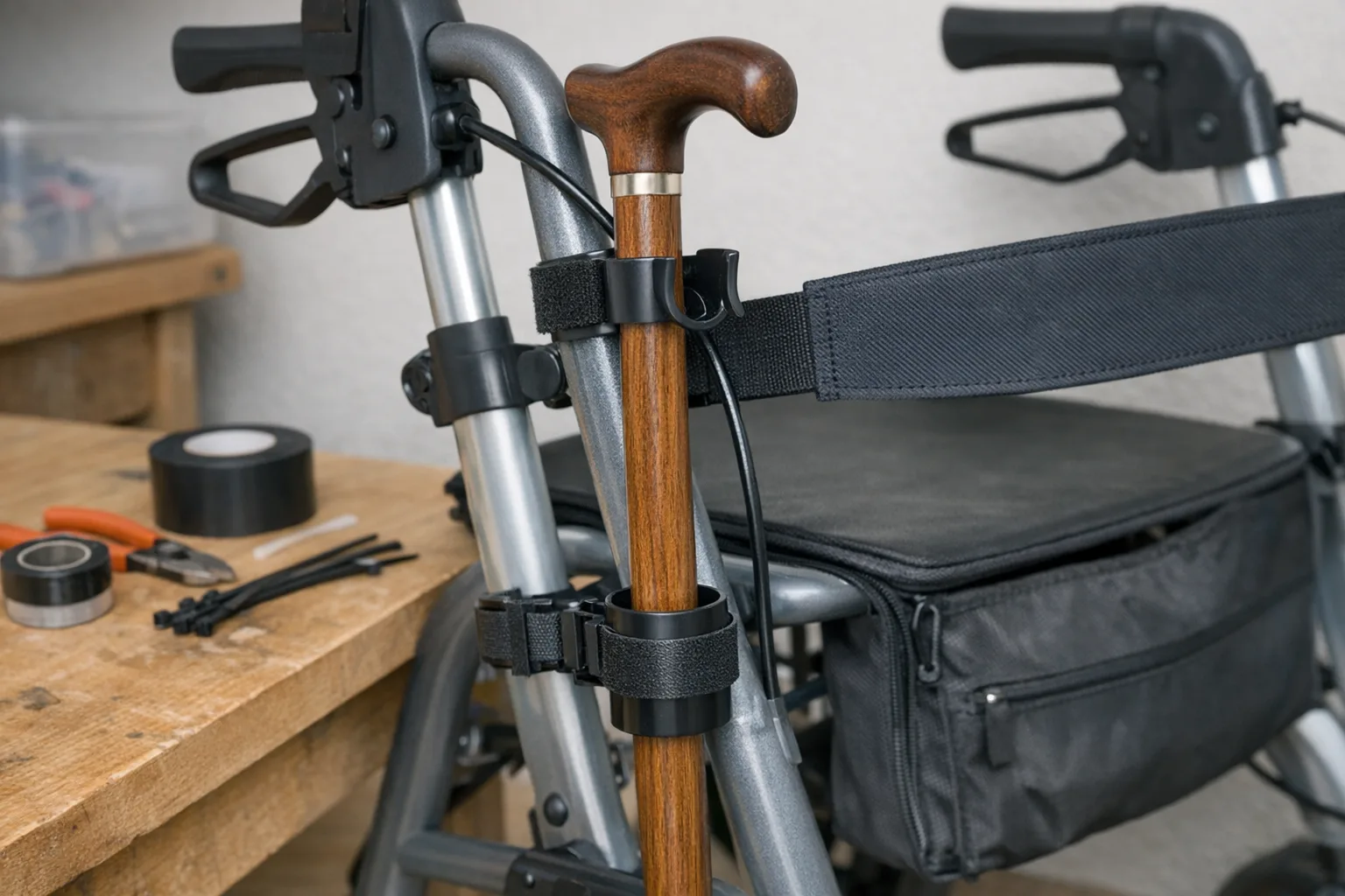 Gehstockhalter am Rollator selber machen ohne Bohren