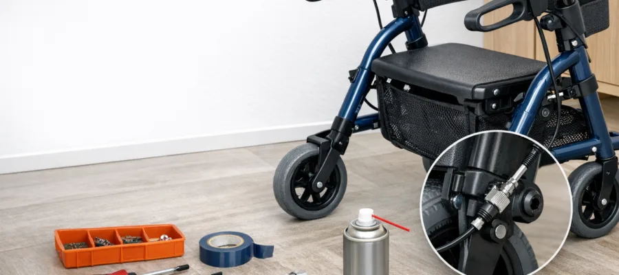 Rollator Bremsen pruefen und geringfuegig nachstellen