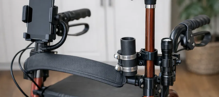 Rollator-Halterungen selber bauen: Handy-, Stock- und Lampenhalter